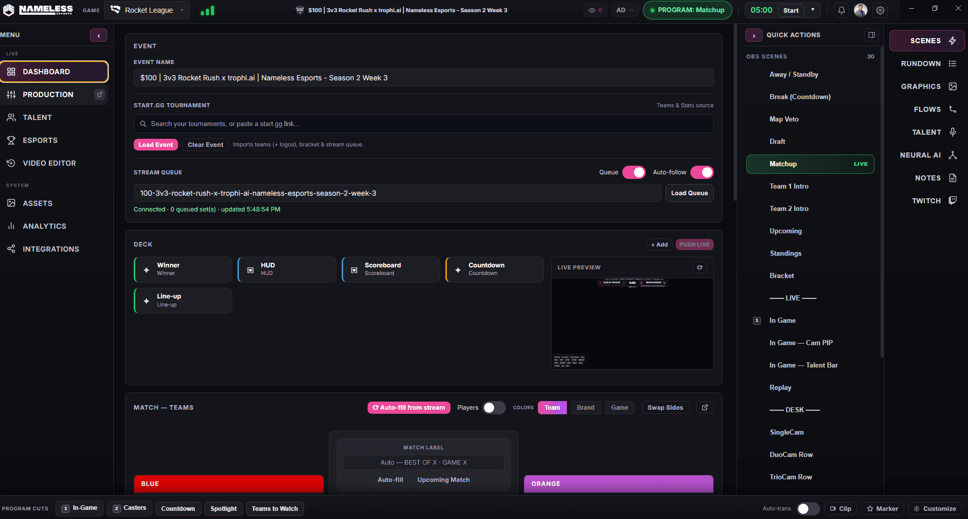 NE Broadcast Suite producer dashboard